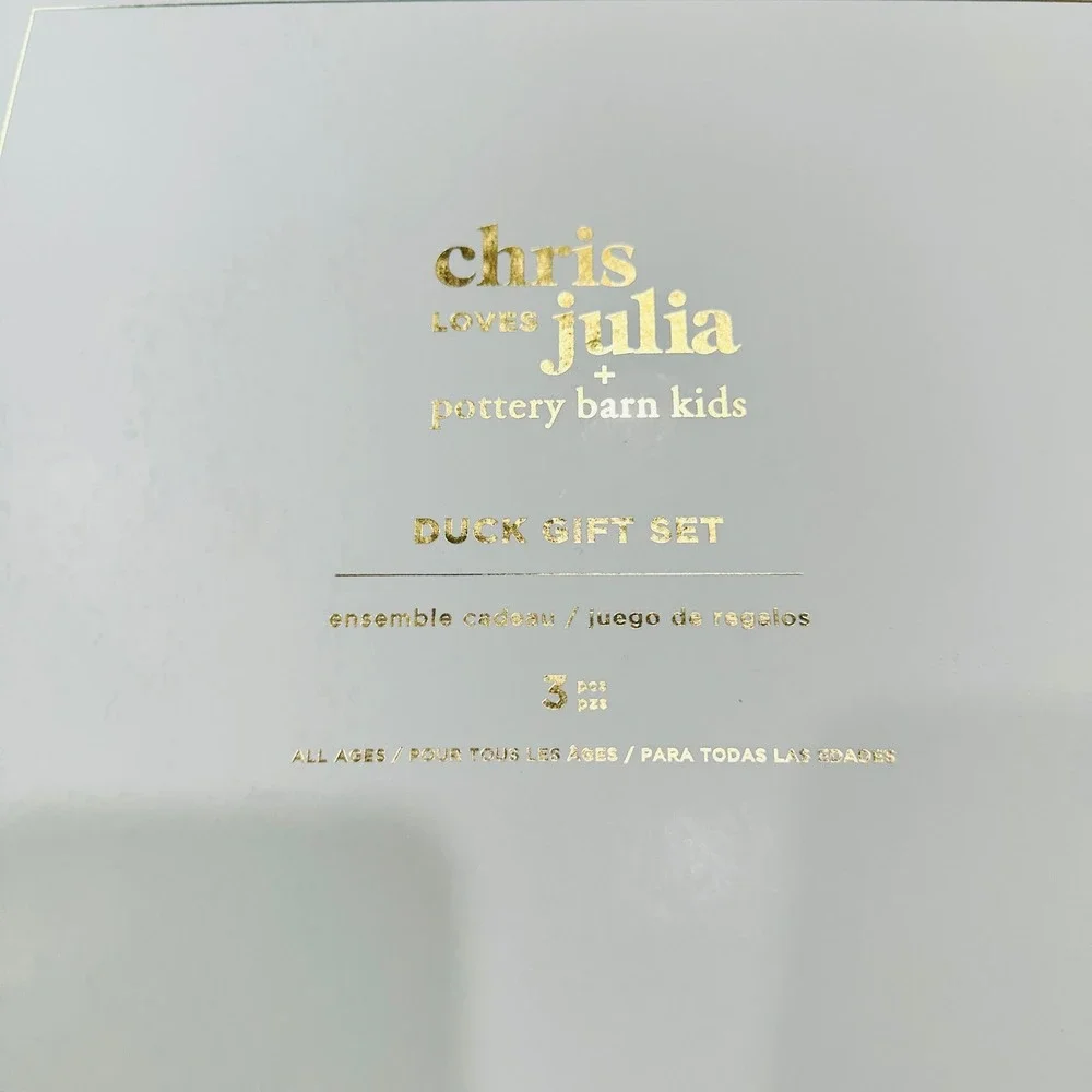 Pottery Barn Kids Chris Loves Julia Duck Gift Set Blanket Lovey Rattle 3pc Cream